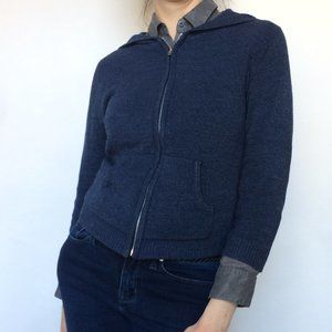 Mid-Blue Zip Cardigan Hoodie 3/4 Sleeves Pockets